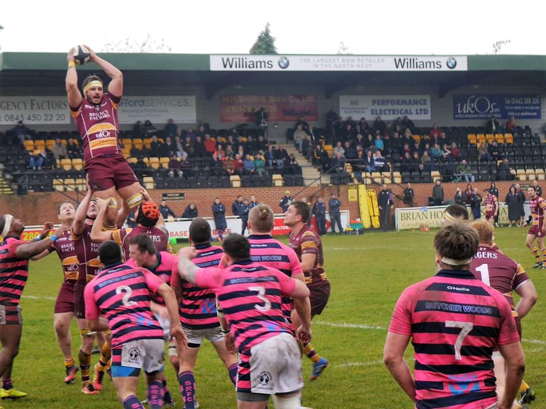 Mark Ashcroft's son, Max, plays for Sedgley Park Tigers (maroon and amber) in the fourth division of English rugby